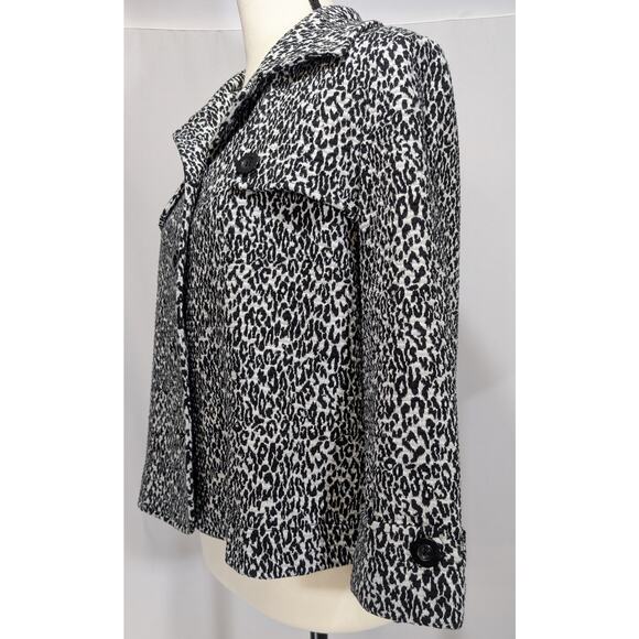 Charter Club Petite Leopard Print Button Jacket Black White Womens Medium - Picture 3 of 8